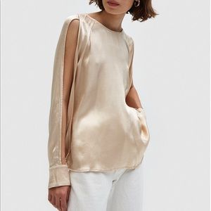 Farrow Split Sleeve Satin Top in Champagne